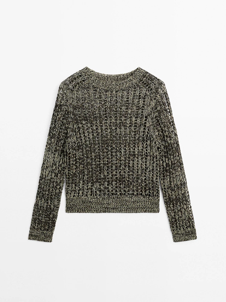 Pull en maille ajourée de coton mélangé