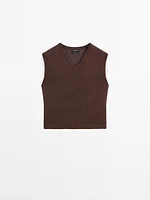 100% linen melange knit vest