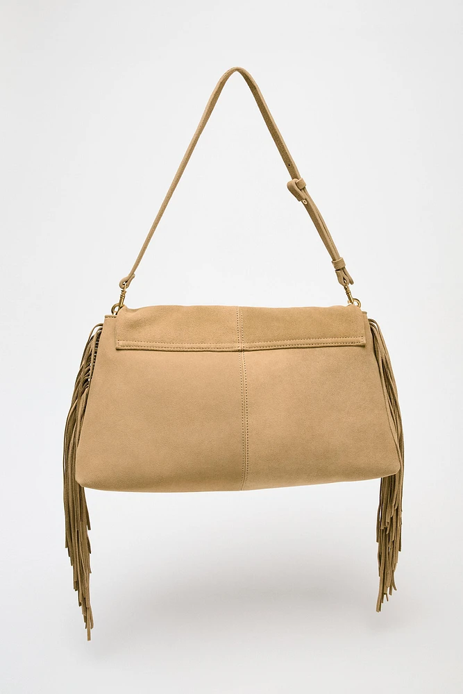 SPLIT LEATHER FRINGED CROSSBODY BAG