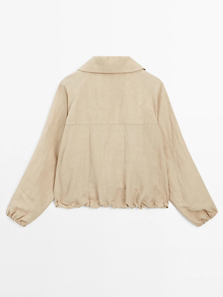 Veste bomber lin à col montant