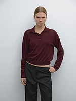 Cotton blend knit polo sweater