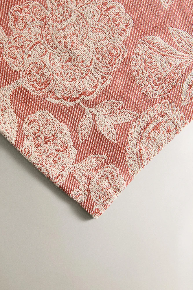 NAPPE COTON LIN JACQUARD FLEURS