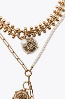 LOT DE 3 COLLIERS MÉDAILLES ET PERLES