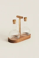 BOROSILICATE GLASS AND WOOD CRUET SET