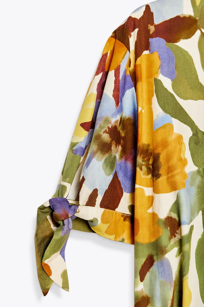 PRINTED POPLIN MIDI DRESS