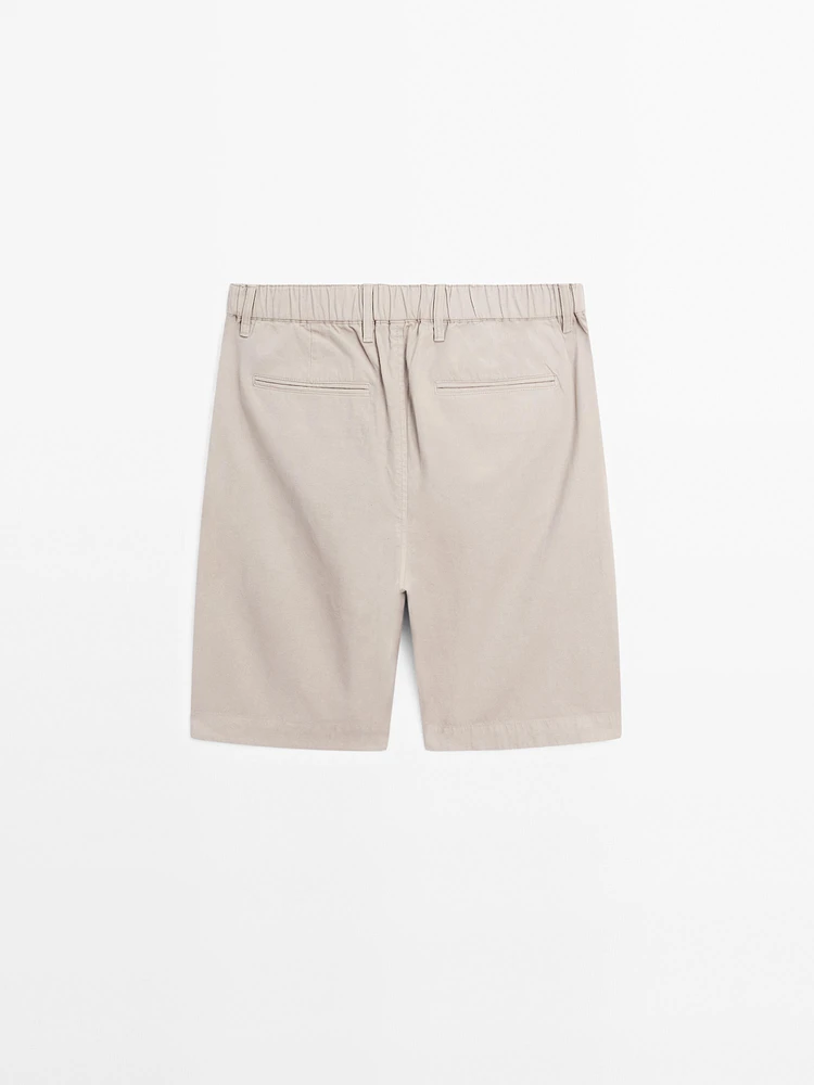 Cotton blend semi-jogger Bermuda shorts
