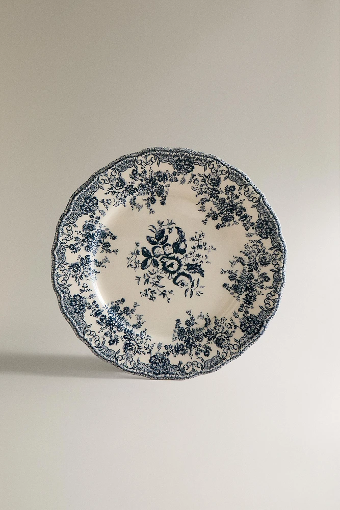 ASSIETTE PLATE FAÏENCE IMPRIMÉ FLEURS