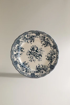 ASSIETTE PLATE FAÏENCE IMPRIMÉ FLEURS