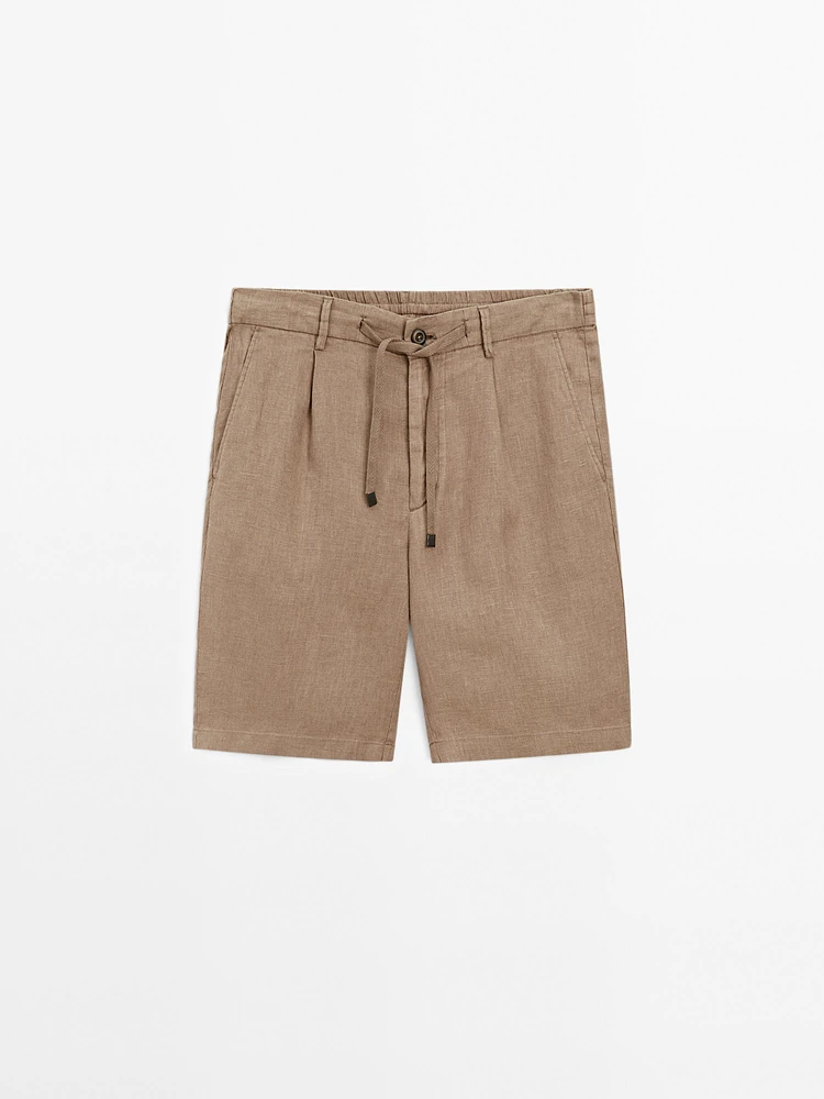 100% linen semi-jogger fit Bermuda shorts