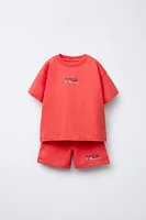 T-SHIRT AND BERMUDA SHORTS SET WITH TEXT PRINT