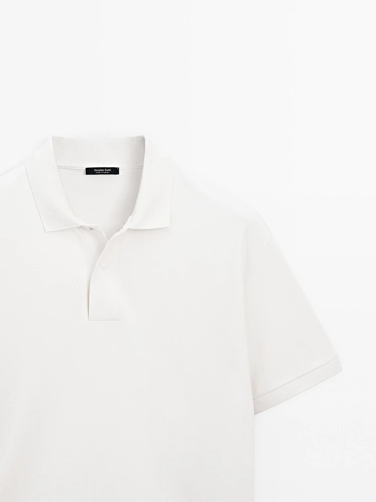 Cotton blend slim fit knit polo shirt