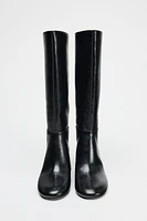 WIDE HEELED TOPSTITCHED BOOTS