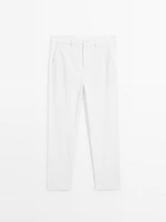 Straight-leg cotton blend trousers