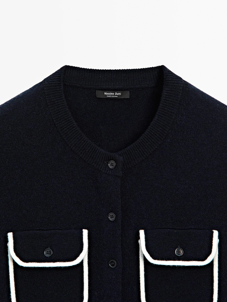 Contrast Trim Pocket Cardigan