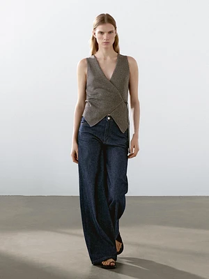 Mouliné knit crossover vest