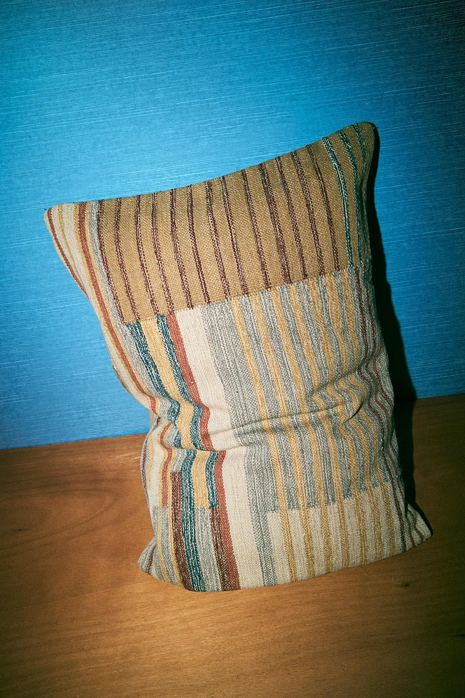 STRIPED COTTON AND WOOL BLEND THROW PILLOW COVER