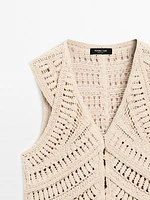 Embellished crochet knit vest