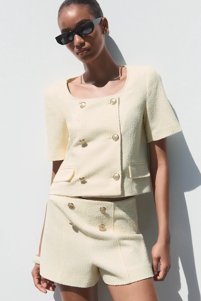 TEXTURED SHORTS WITH GOLD BUTTONS
