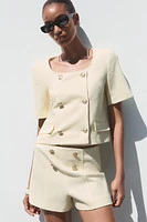 TEXTURED SHORTS WITH GOLD BUTTONS