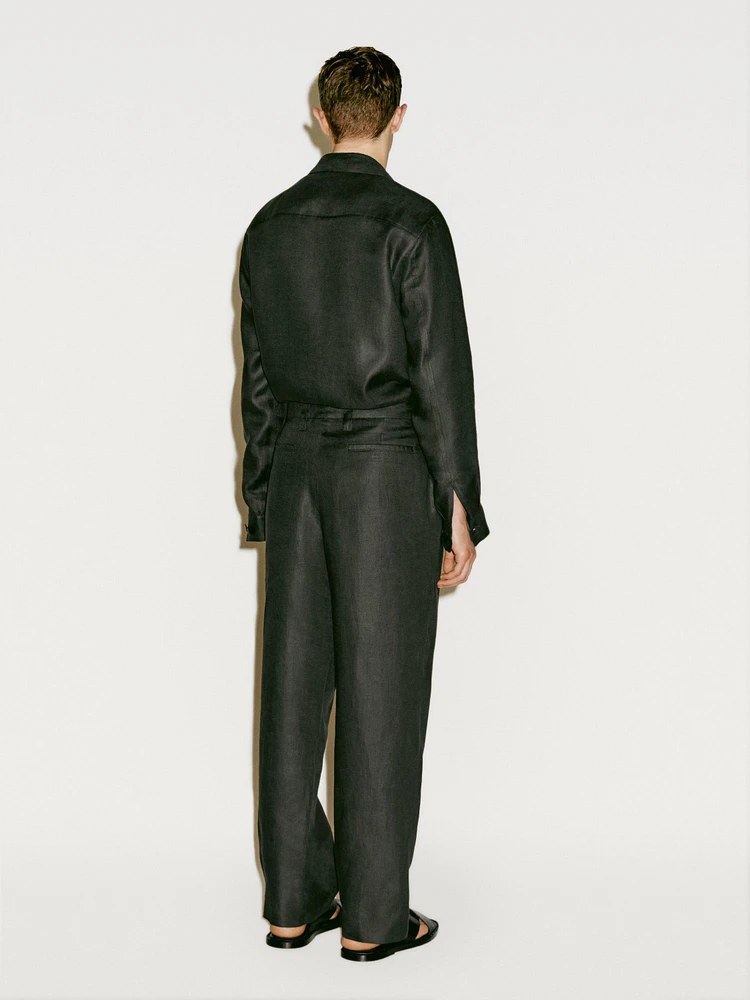 100% linen double dart trousers