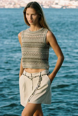 BERMUDA TAILLE HAUTE AVEC LIN