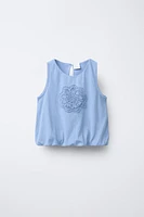 EMBROIDERED FLOWER BALLOON T-SHIRT