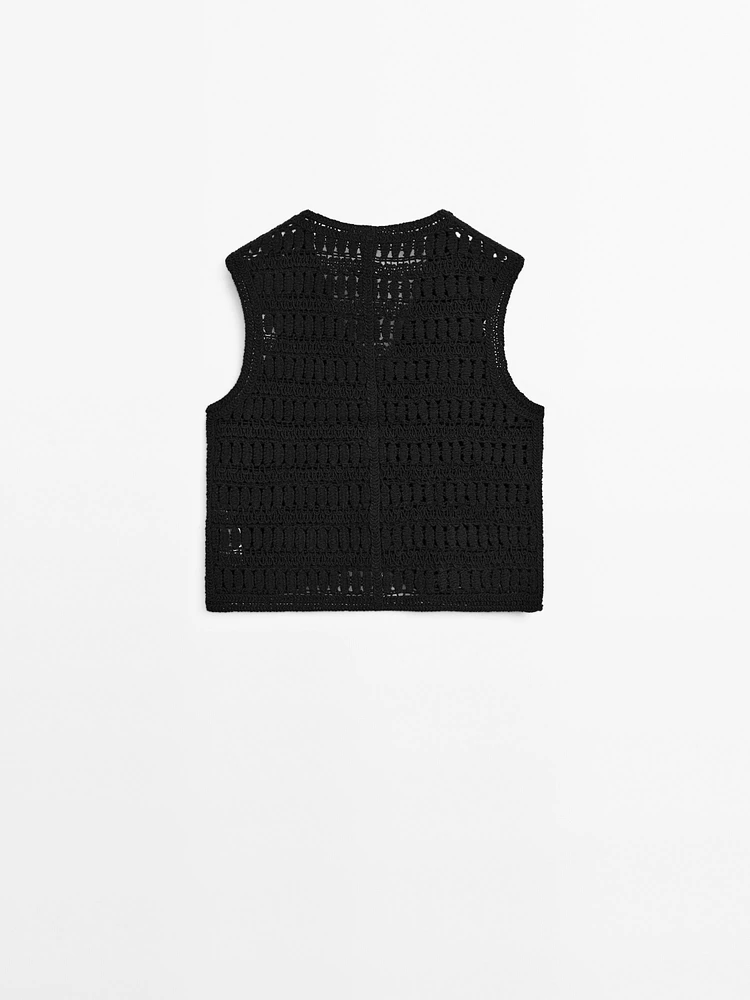 Embellished crochet knit vest