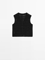 Embellished crochet knit vest