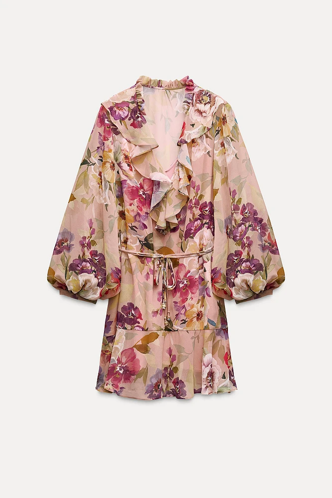 ROBE COURTE À VOLANTS ET IMPRIMÉ FLORAL