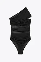 ASYMMETRIC TULLE CUT OUT SWIMSUIT