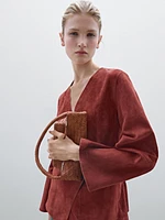 Kimono cache-cœur en cuir et daim