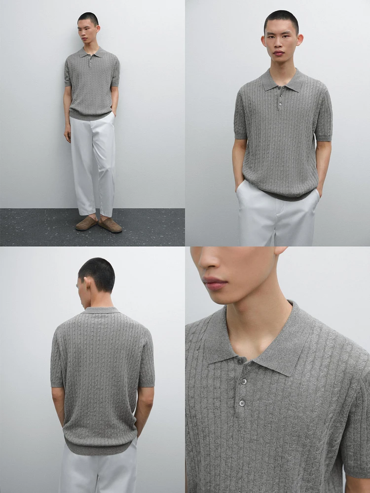 Pull polo en maille de coton et lin