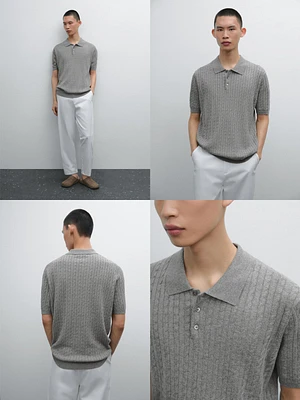 Pull polo en maille de coton et lin