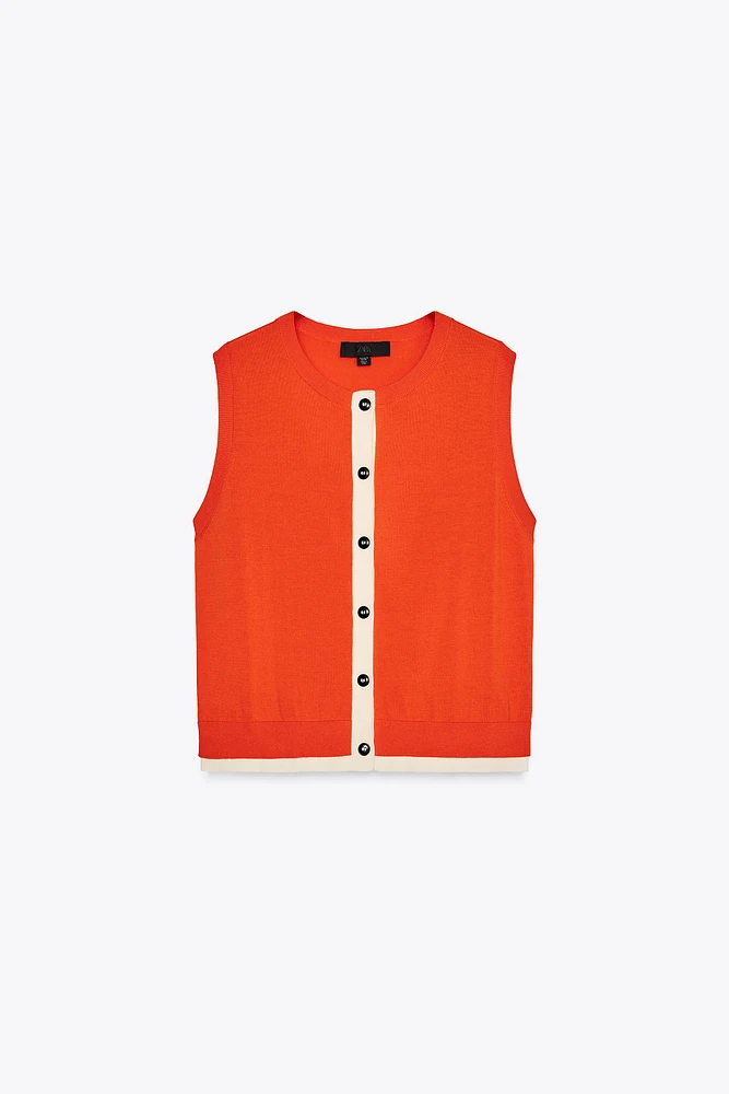 TOP GILET EN MAILLE COLOR BLOCK