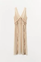 RUFFLED FRAYED MIDI DRESS