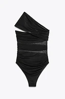 ASYMMETRIC TULLE CUT OUT SWIMSUIT