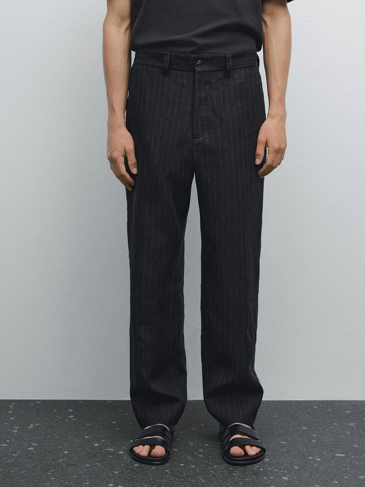 Pantalon à rayures 100 % lin
