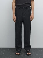 Pantalon à rayures 100 % lin