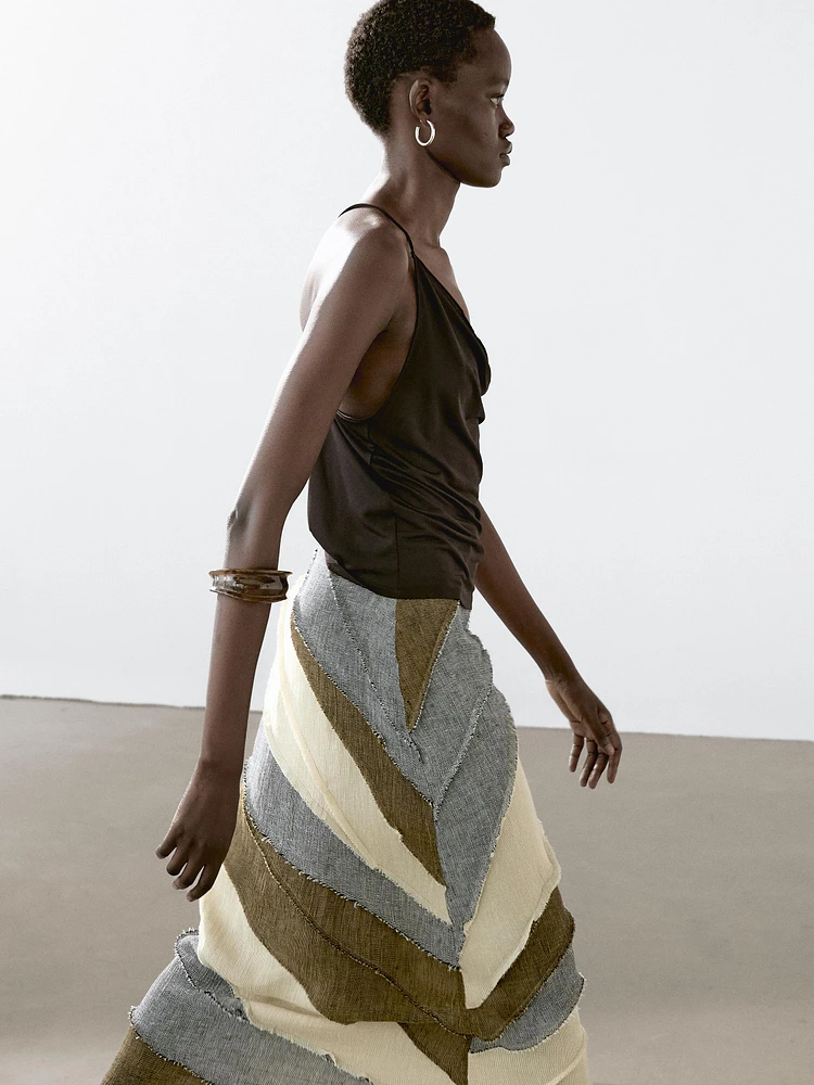 Jupe midi patchwork 100 % lin