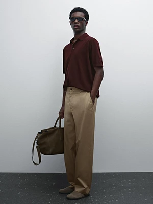Short sleeve cotton knit polo shirt