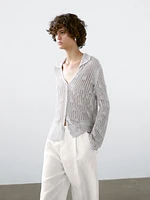 Cardigan en maille ajourée à col polo