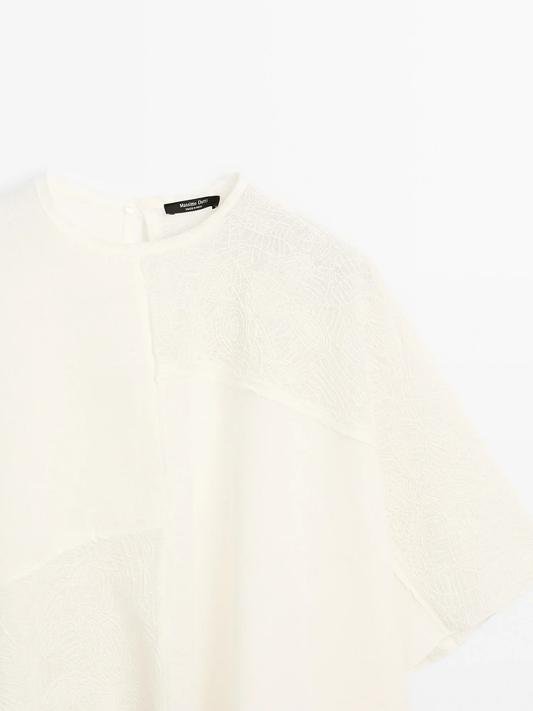 Flowing linen blend embroidered cape