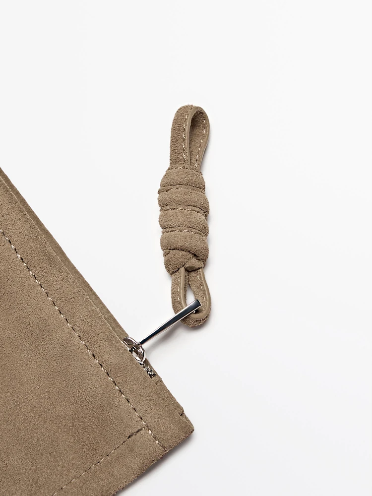 Small split suede leather pouch bag with knot