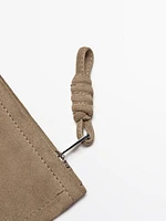 Small split suede leather pouch bag with knot