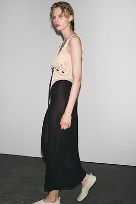 BEADED TEXTURED COMBINATION DRESS