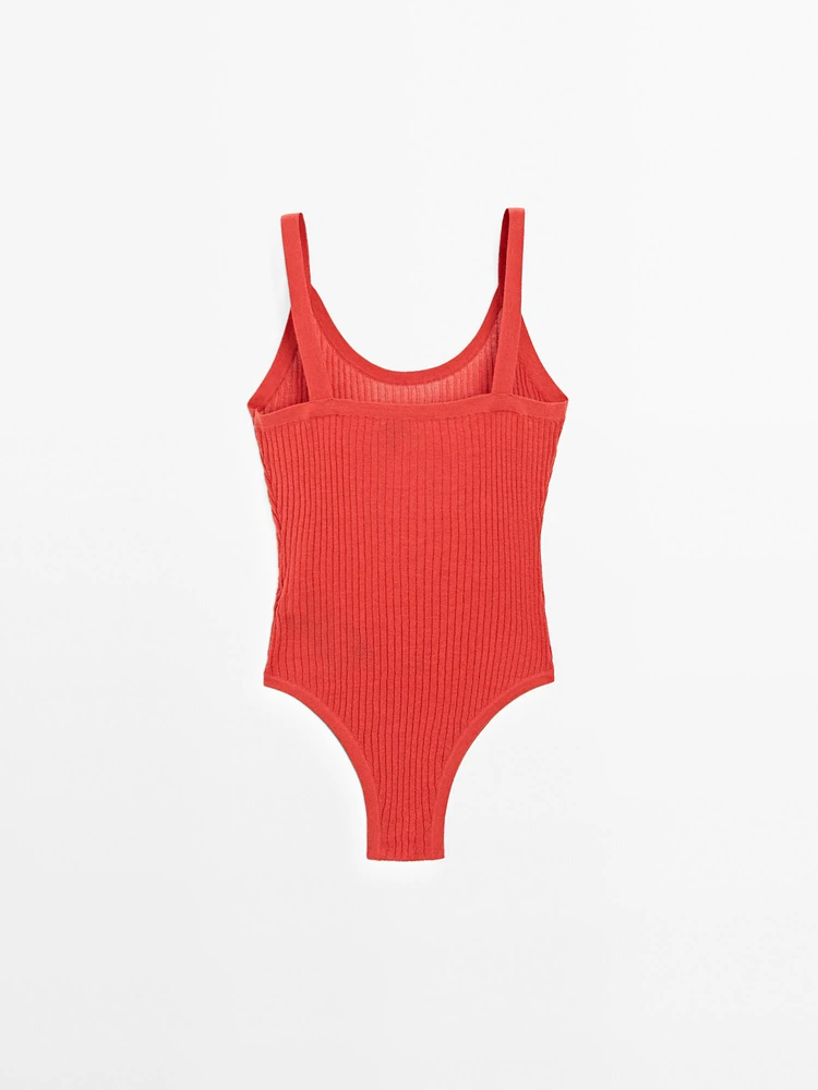 Cotton blend strappy knit bodysuit - STUDIO