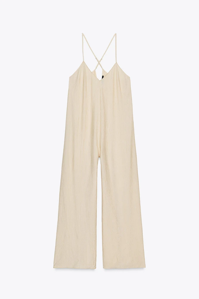 TEXTURED FLOWY LONG JUMPSUIT