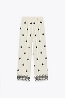 EMBROIDERED WIDE LEG PANTS