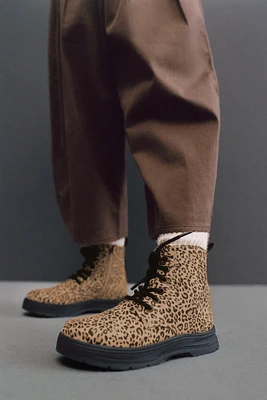 ANIMAL PRINT LACE UP BOOTS