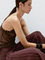 Pantalon large lin taille haute